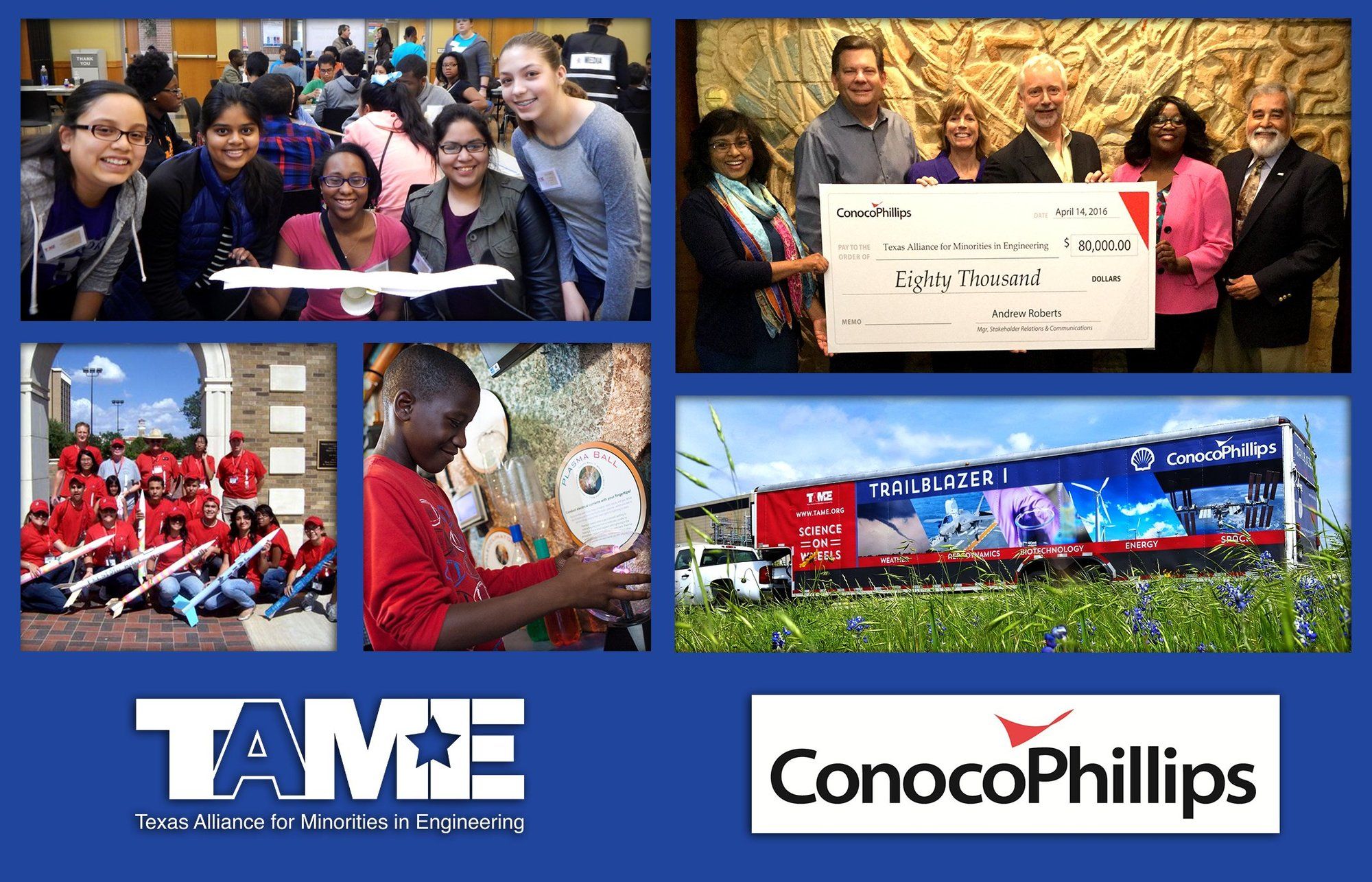 The Texas Alliance for Minorities in Engineering (TAME) is proud to announce that partner ConocoPhillips has generously awarded $80,000 to empower Texan students to pursue careers in science, technology, engineering and math. math, science, and engineering. 
